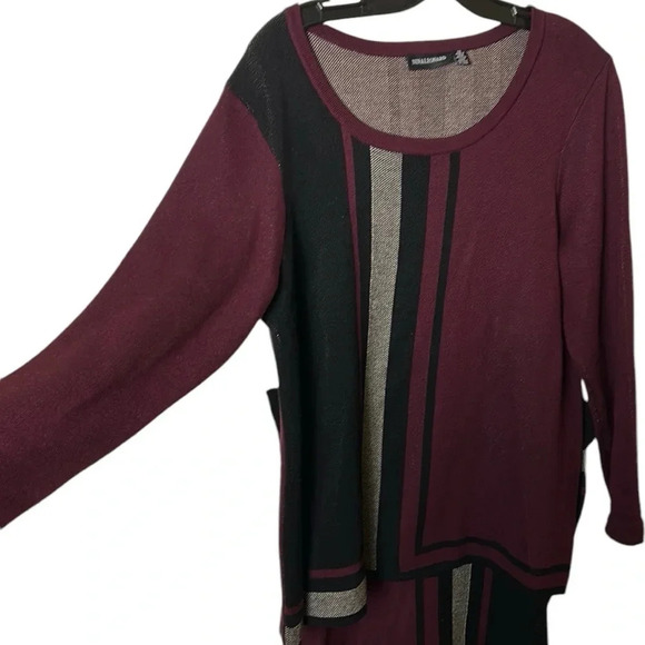 Vintage Two pieces sweater skirt set by Nina  Leonard. Burgundy, block core, - Picture 4 of 15